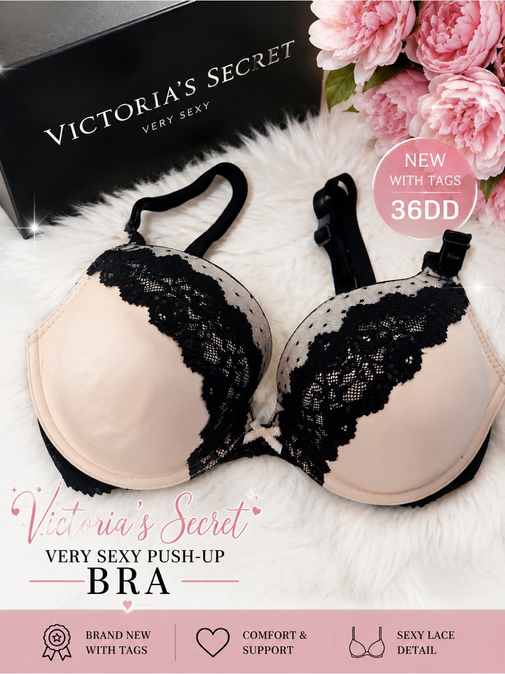 Victoria's Secret Very Sexy Push-Up Bra — Nude & Black 36DD